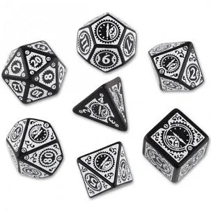 Dice Set - Steampunk Clock Work - Black/White (7)