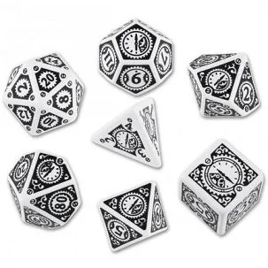 Dice Set - Steampunk Clock Work - White/Black (7)