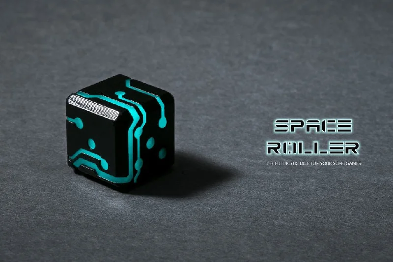 Space Roller Dice - Blue Glow Black Finish Space Roller Dice