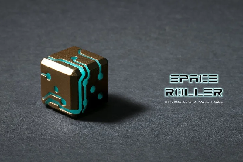 Space Roller Dice - Blue Glow Bronze Finish Space Roller Dice