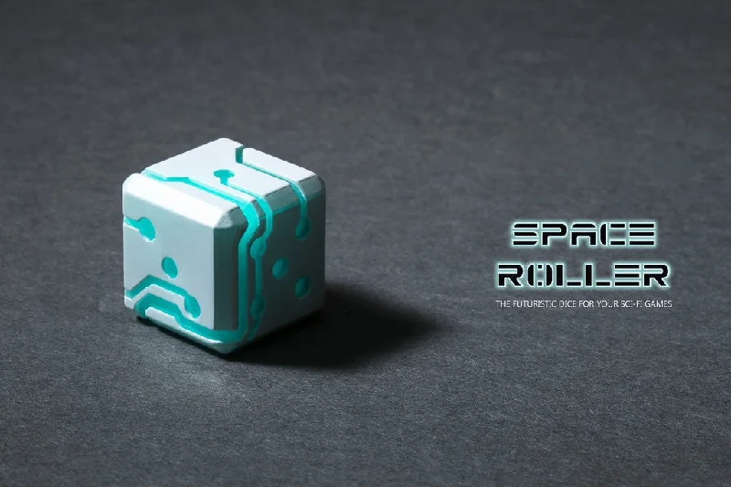 Space Roller Dice - Blue Glow White Finish Space Roller Dice