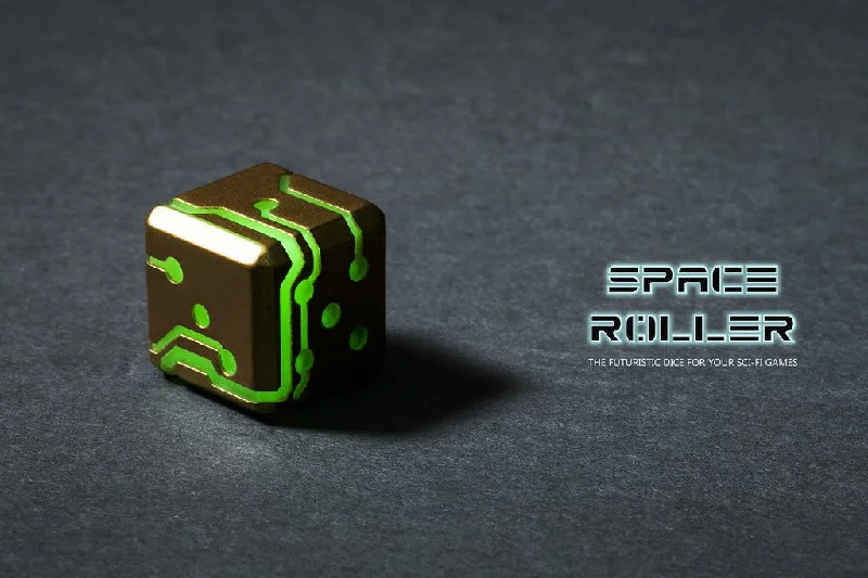 Space Roller Dice - Green Glow Bronze Finish Space Roller Dice