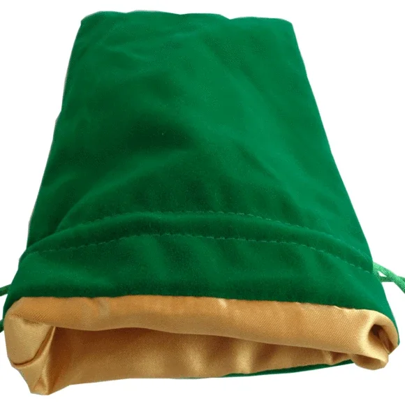 FanRoll MET 6"x8" Velvet Dice Bag - Green/Gold Satin