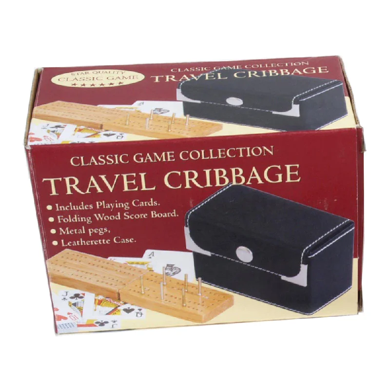 Portable Leatherette Cribbage Board Game Set with Cards